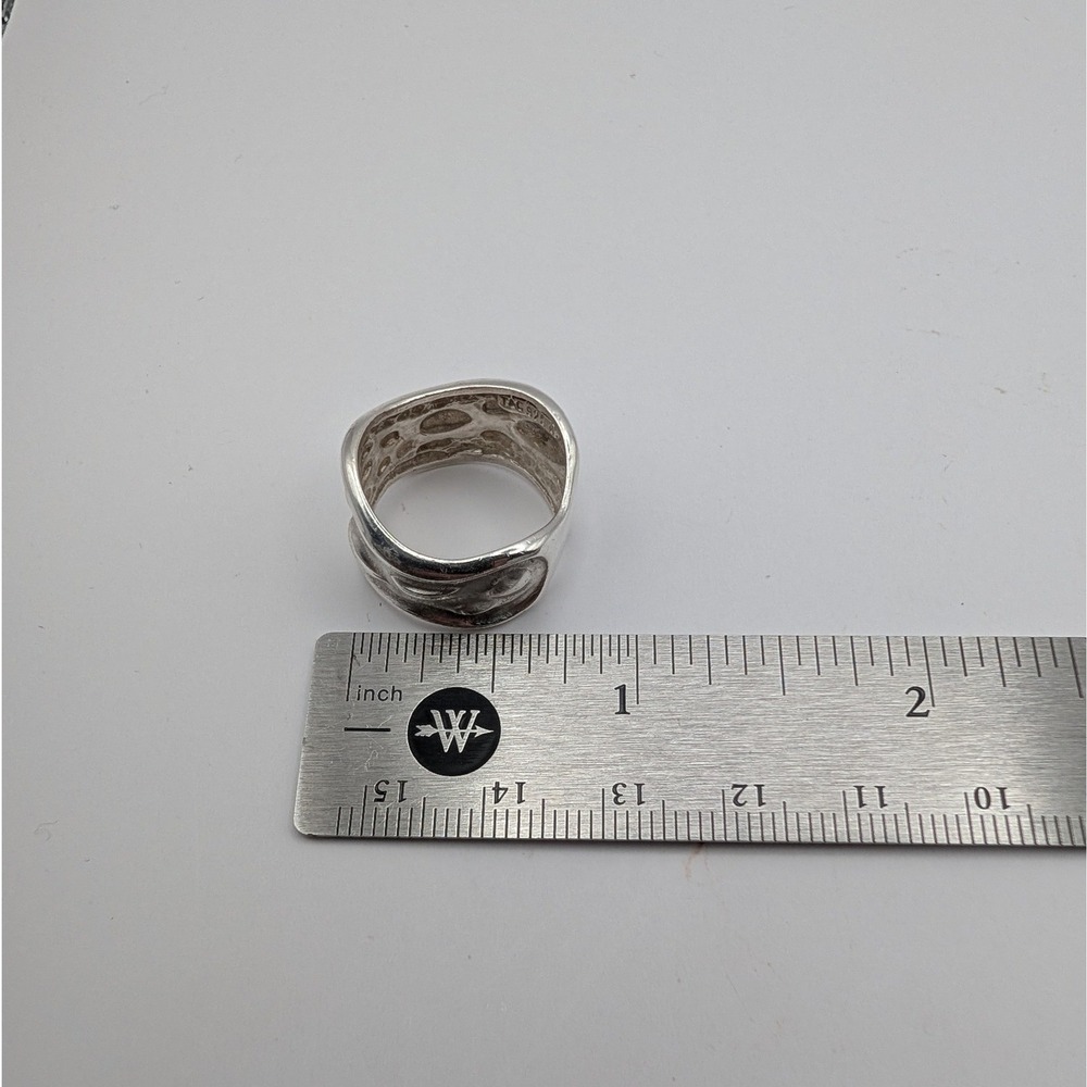 Taxco 925 Sterling Silver Wide Textured Organic Band Ring Size 6.5 6.4g - Picture 9 of 10